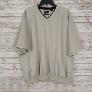 PGA Tour Mens Short Sleeve Golf Shirt XL Wind Water Resistant Beige VNeck 96